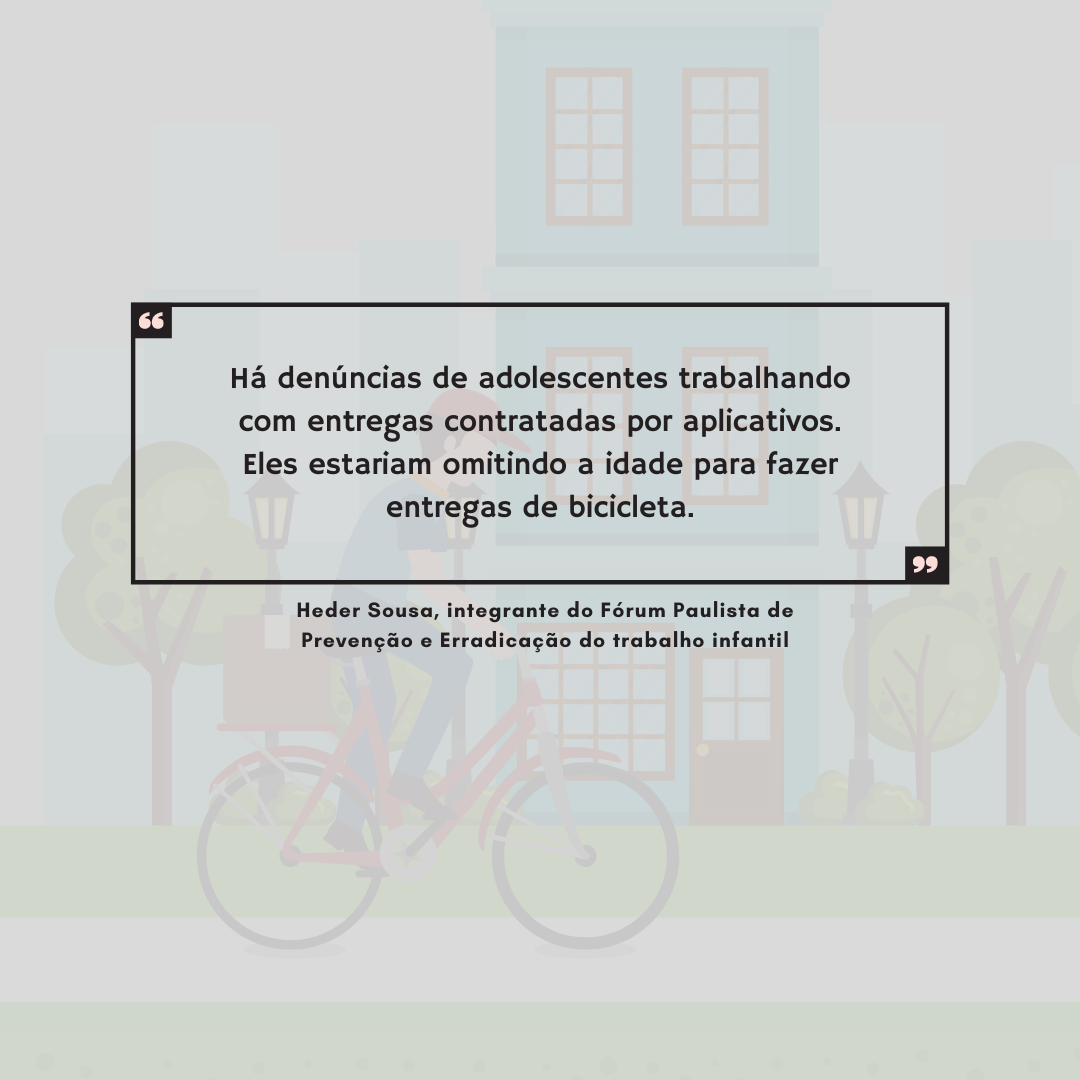 FNPETI informou sobre denúncias de adolescentes trabalhando em entregas contratadas por aplicativos em agosto