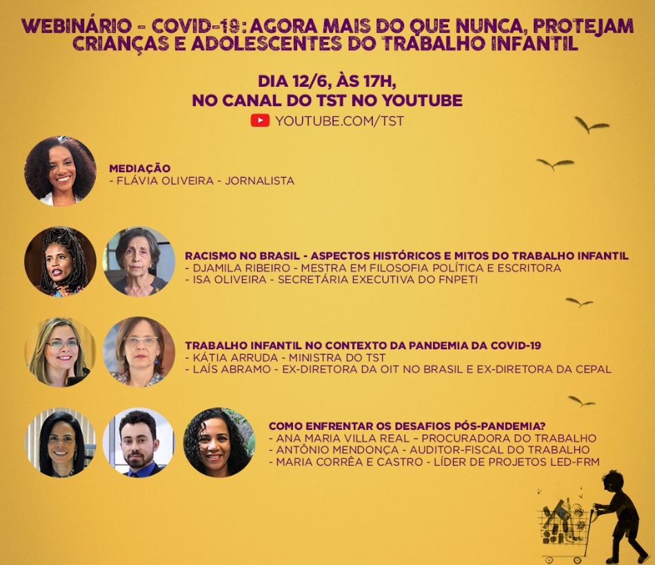 Webinário integra Campanha deste ano pelo Dia Mundial Contra o Trabalho Infantil
